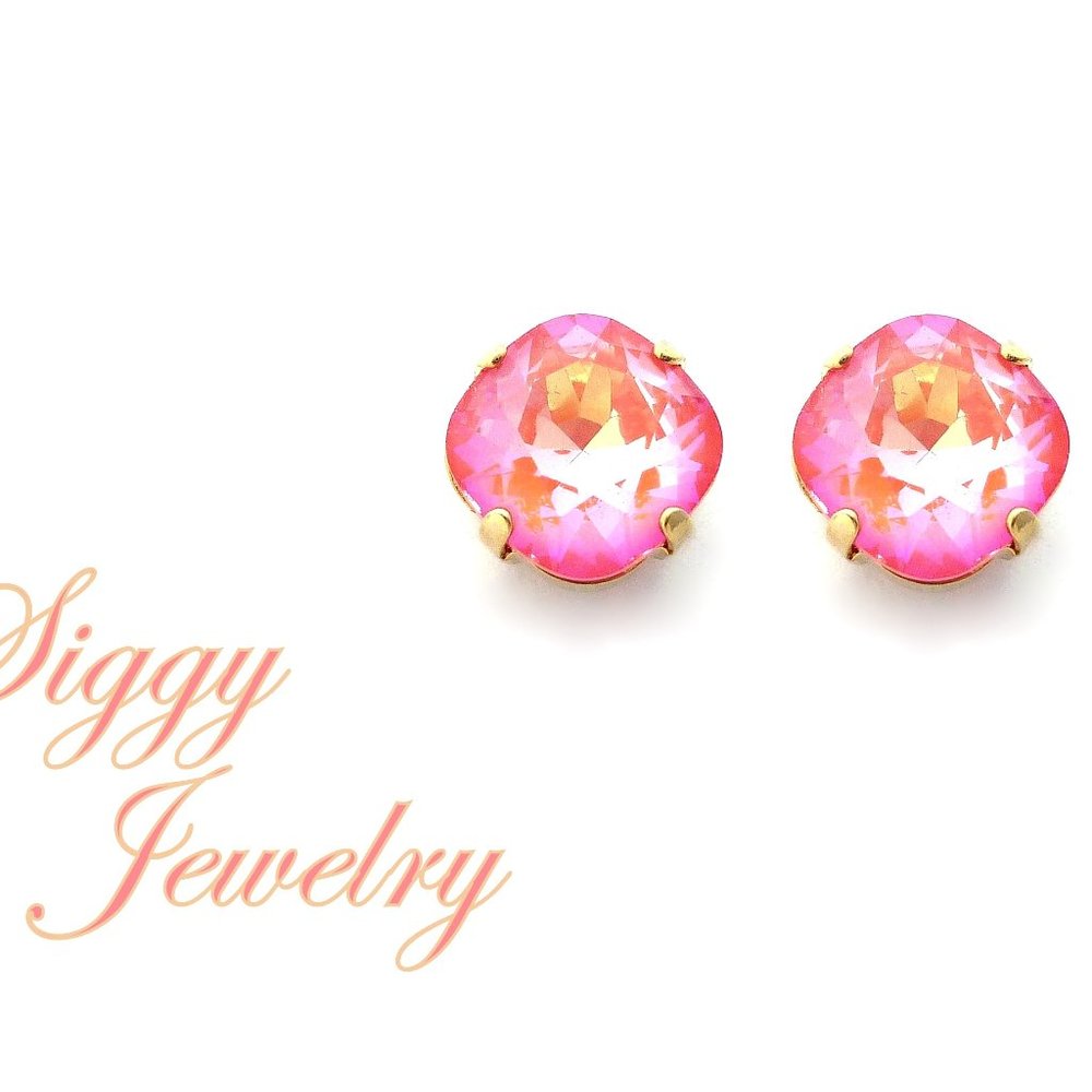 Swarovski Crystal Stud Earrings, Ultra Coral Reef, Assorted Finishes - Picture 1 of 6